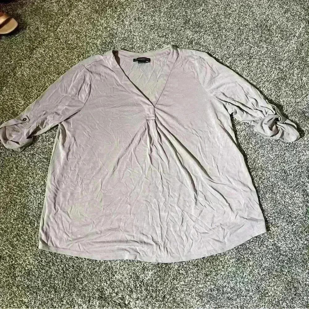 Adrianna Papell Womens Low V-Neck Blouse Top Shirt Size XL- Color vintage Blush